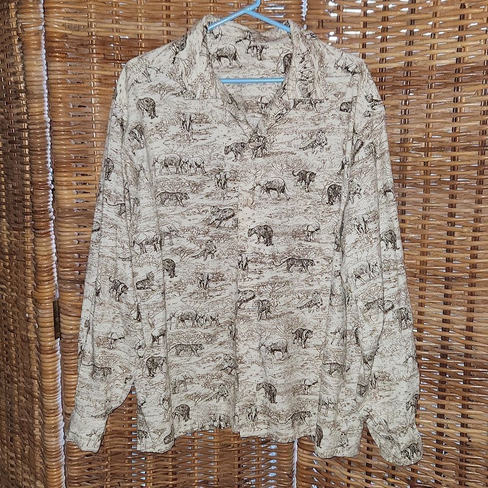 Safari Shirt Tigers Elephants Print Shirt XL